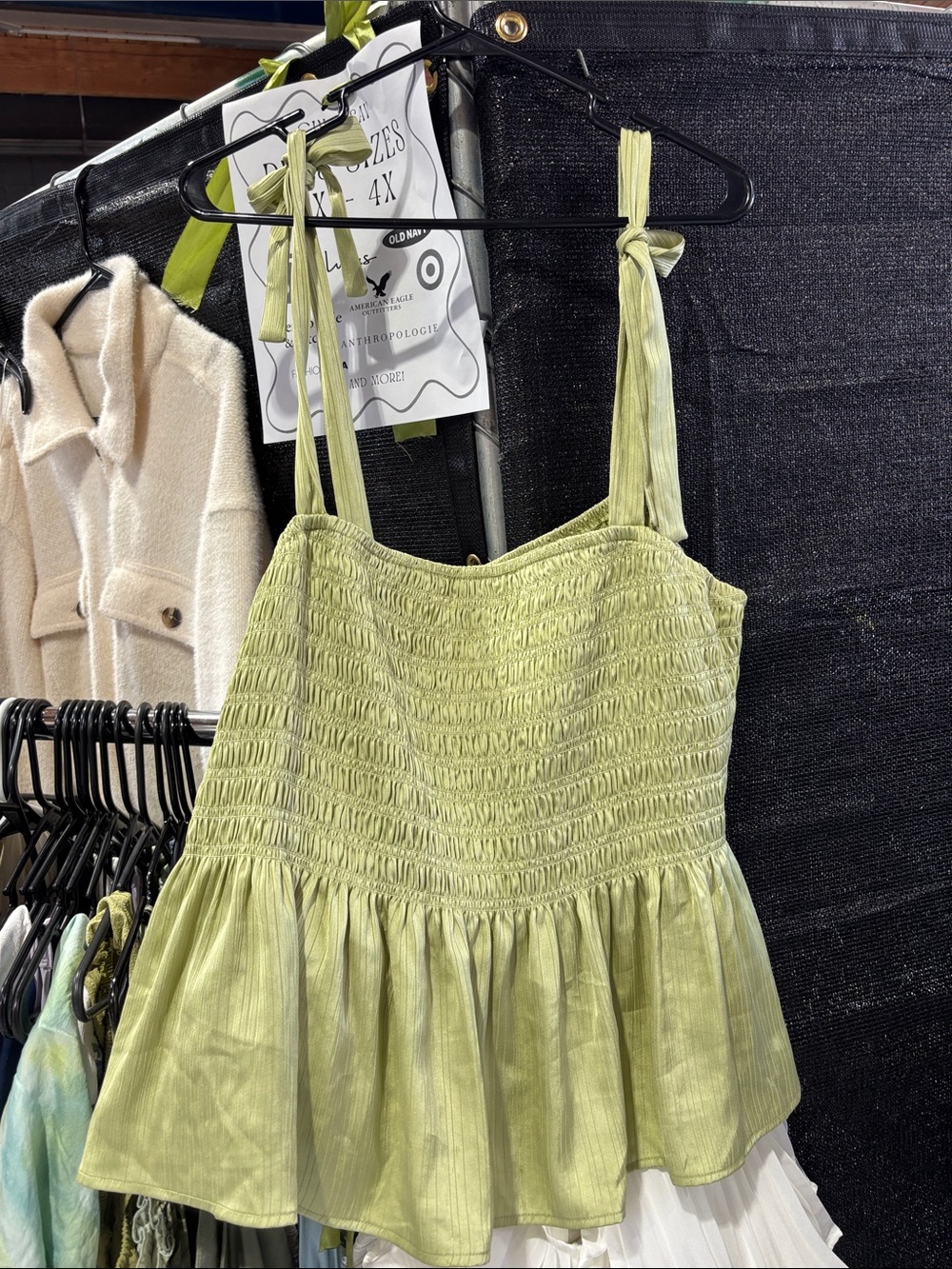 Arula green smocked satin tank top